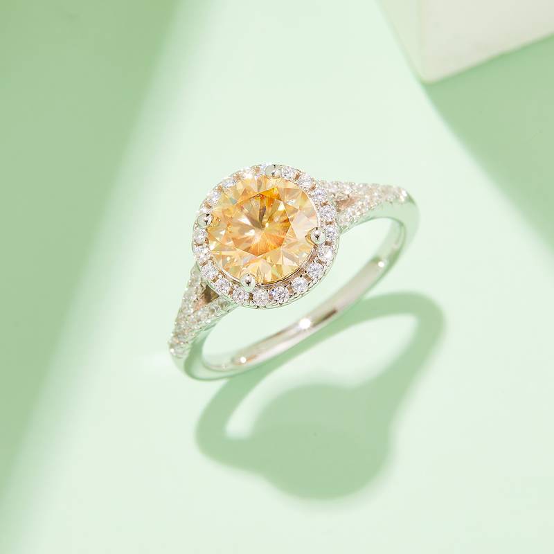 双臂圆包S925银镀白金MoissaniteWomen's Ring2.0ctD级